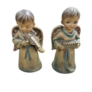 Vintage MCM Christmas Japan Angels Boy Violin & Girl Accordion 6” Figurines